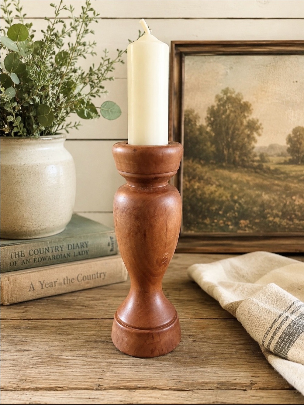 Vintage Wood Hand-Turned Candle Holder. Teak | Classic | Neutral | Earthy | Boho